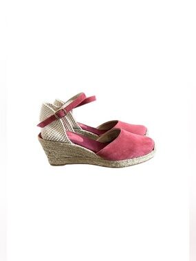 ISLE JACOBSEN NEW Dahlia Suede Wedge Espadrille Sandals In Pink Size 9.5/10